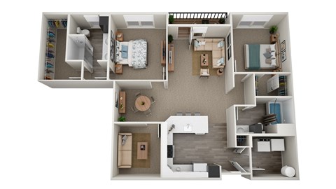 Floor plan for 2 beds, 2 baths, 1355 sqft